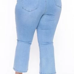 American Bazi Plus Size High Waist Flare Leg Jean - Light Blue