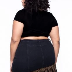 American Bazi Plus Size Stud Fringe Jean Skirt - Black Sale 8 American Bazi Plus Size Stud Fringe Jean Skirt - Black Sale