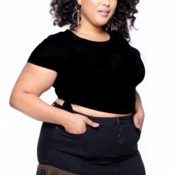 American Bazi Plus Size Stud Fringe Jean Skirt - Black Sale