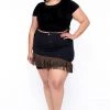 American Bazi Plus Size Stud Fringe Jean Skirt - Black Sale