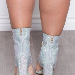 Azalea Wang Footwear Rhinestone Cut Out Lace-Up Booties - Denim