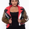 Plus Size Azalea Wang Tiger Faux Leather Moto Jacket - Black Outerwear