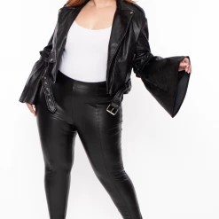 Azalea Wang Plus Size Sylvia Flare Vegan Leather Jacket - Black