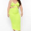 Blue Leopard Plus Size Rib Cutout Midi Dress - Lime