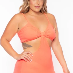 Blue Leopard Dresses Plus Size Rib Cutout Midi Dress - Coral