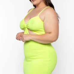 Blue Leopard Plus Size Rib Cutout Midi Dress - Lime