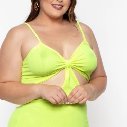 Blue Leopard Plus Size Rib Cutout Midi Dress - Lime