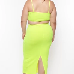 Blue Leopard Plus Size Rib Cutout Midi Dress - Lime