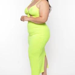 Blue Leopard Plus Size Rib Cutout Midi Dress - Lime