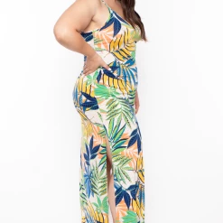 Blue Leopard Dresses Plus Size Tropical Print Racer Back Maxi Dress - Multi Color