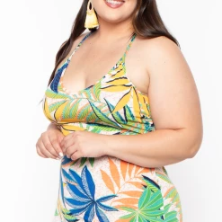 Blue Leopard Dresses Plus Size Tropical Print Racer Back Maxi Dress - Multi Color