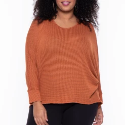Blue Leopard Sale Plus Size Hi-Low Draped Knit Top - Rust