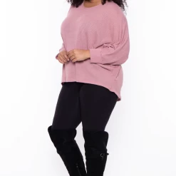 Blue Leopard Plus Size Hi-Low Draped Knit Top - Mauve Sale