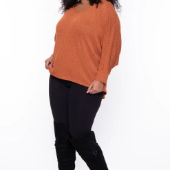 Blue Leopard Sale Plus Size Hi-Low Draped Knit Top - Rust