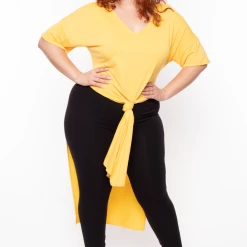 Blue Leopard Tops Plus Size Tessa Maxi Length Shirt - Yellow