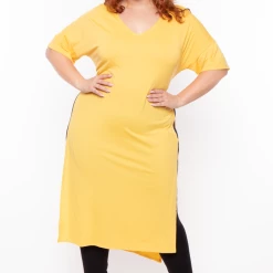 Blue Leopard Tops Plus Size Tessa Maxi Length Shirt - Yellow
