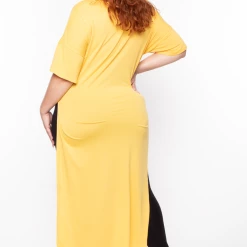 Blue Leopard Tops Plus Size Tessa Maxi Length Shirt - Yellow