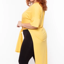 Blue Leopard Tops Plus Size Tessa Maxi Length Shirt - Yellow
