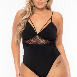 Bluebell Plus Size Cassandra Cut Out Lace Bodysuit - Black Back In Stock