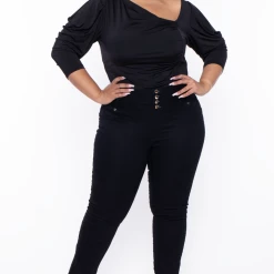 Bluebell Tops Plus Size Carol Asymmetrical Knit Bodysuit - Black