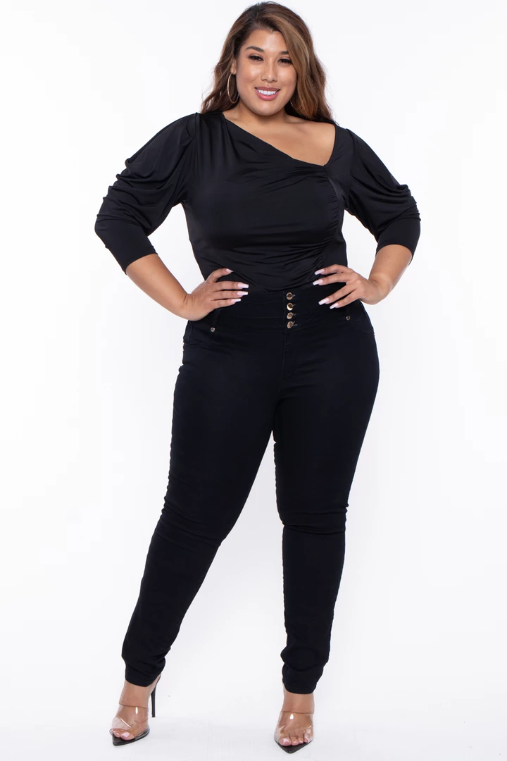 Bluebell Tops Plus Size Carol Asymmetrical Knit Bodysuit - Black 4 Bluebell Tops Plus Size Carol Asymmetrical Knit Bodysuit - Black