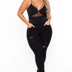 Bluebell Plus Size Cassandra Cut Out Lace Bodysuit - Black Back In Stock