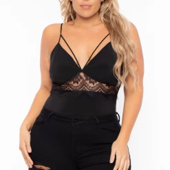 Bluebell Plus Size Cassandra Cut Out Lace Bodysuit - Black Back In Stock