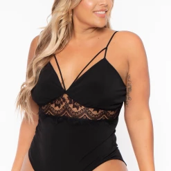 Bluebell Plus Size Cassandra Cut Out Lace Bodysuit - Black Back In Stock