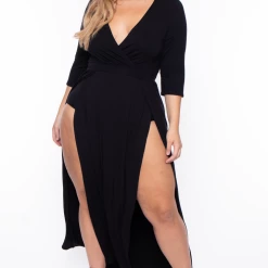 Bluebell Plus Size Aria M-Slit Maxi Dress - Black