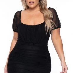 BlueBell Plus Size Britney Mesh Ruched Bodycon Dress - Black