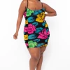 Bluebell Plus Size Floral Ruched Mesh Dress - Black