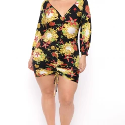 Bluebell Plus Size Mirror Ruched Mini Dress - Black Dresses