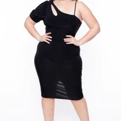 Bluebell Little Black Styles Plus Size One Shoulder Keyhole Dress - Black