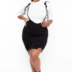 Bluebell Plus Size B&W Overall Dress Set - Black / White Dresses