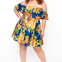 Bluebell Dresses Plus Size Mishka Floral Frill Dress - Royal