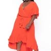 Bluebell New Arrivals Plus Size Tati Surplice Ruffle Dress - Tangerine