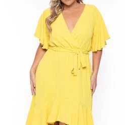 Bluebell Plus Size Tati Surplice Ruffle Dress - Yellow New Arrivals