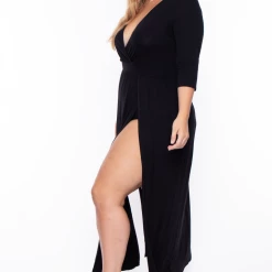 Bluebell Plus Size Aria M-Slit Maxi Dress - Black