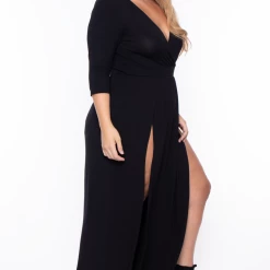 Bluebell Plus Size Aria M-Slit Maxi Dress - Black