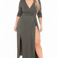 Bluebell Plus Size Aria M-Slit Maxi Dress - Olive Dresses