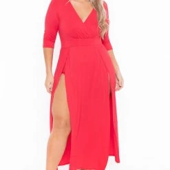 Bluebell Dresses Plus Size Aria M-Slit Maxi Dress - Red
