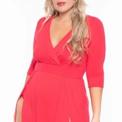 Bluebell Dresses Plus Size Aria M-Slit Maxi Dress - Red