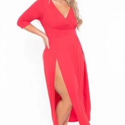 Bluebell Dresses Plus Size Aria M-Slit Maxi Dress - Red