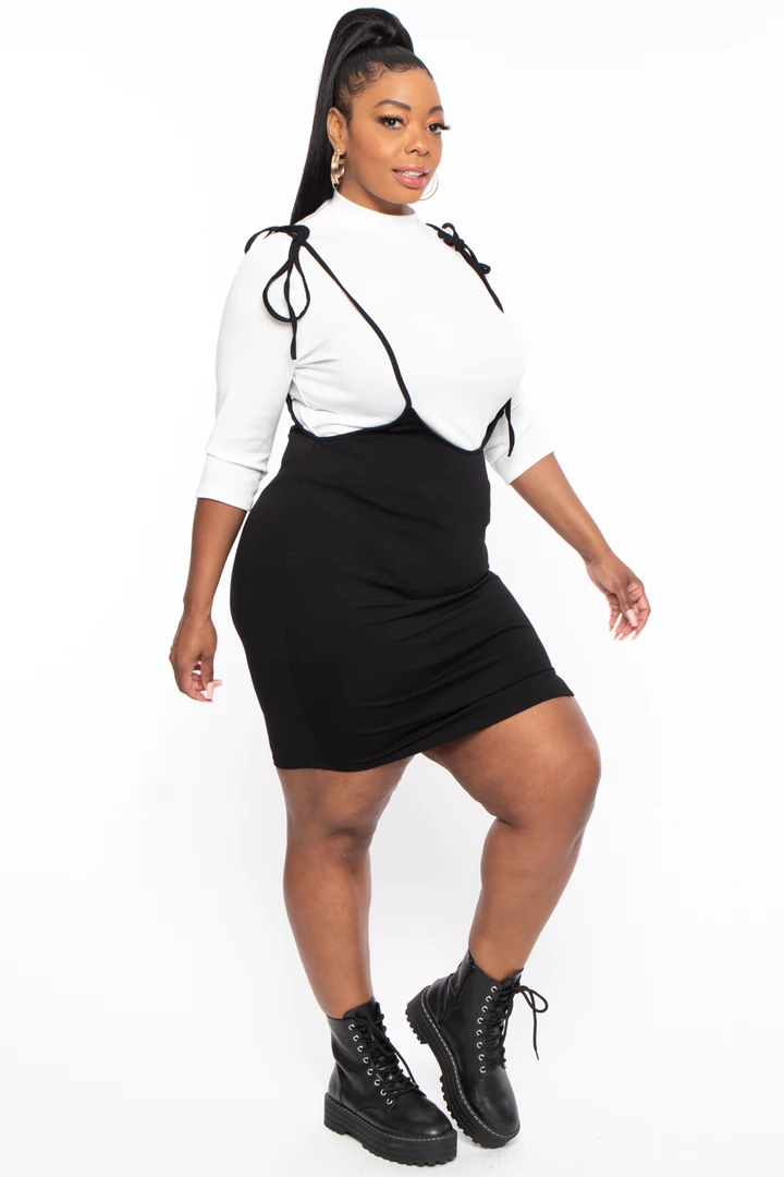 Bluebell Plus Size B&W Overall Dress Set - Black / White Dresses 5 Bluebell Plus Size B&W Overall Dress Set - Black / White Dresses