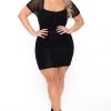 BlueBell Plus Size Britney Mesh Ruched Bodycon Dress - Black