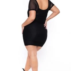 BlueBell Plus Size Britney Mesh Ruched Bodycon Dress - Black
