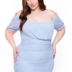 BlueBell Plus Size Britney Mesh Ruched Bodycon Dress - Blue Dresses