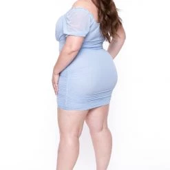 BlueBell Plus Size Britney Mesh Ruched Bodycon Dress - Blue Dresses