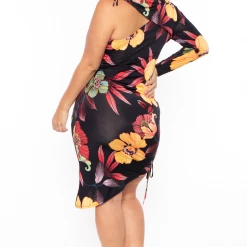 Bluebell Plus Size Cutout Floral Ruched Dress - Black Back In Stock