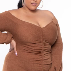 Bluebell Dresses Plus Size Liz Ruched Mini Dress - Camel